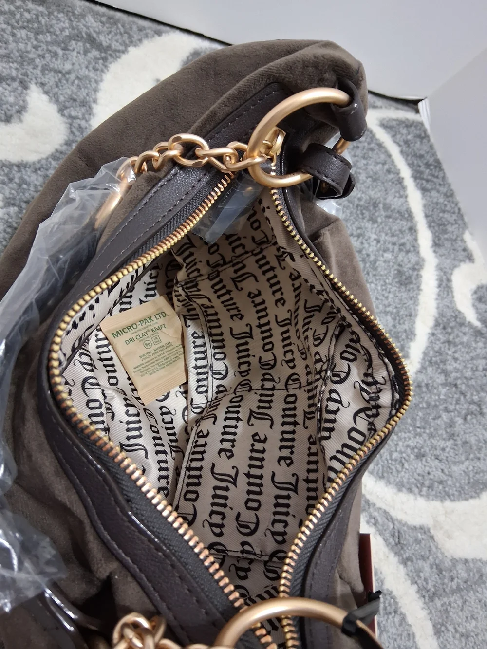 Juicy Couture Brown Hobo Shoulder Bag with Heart Charm With Embroidered Crest